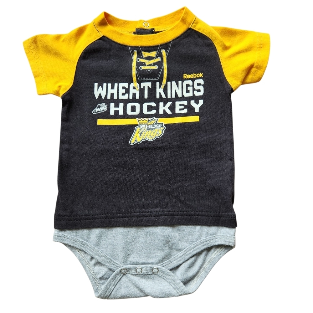 Reebok Wheat Kings Hockey Infant Onesie Black and Yellow